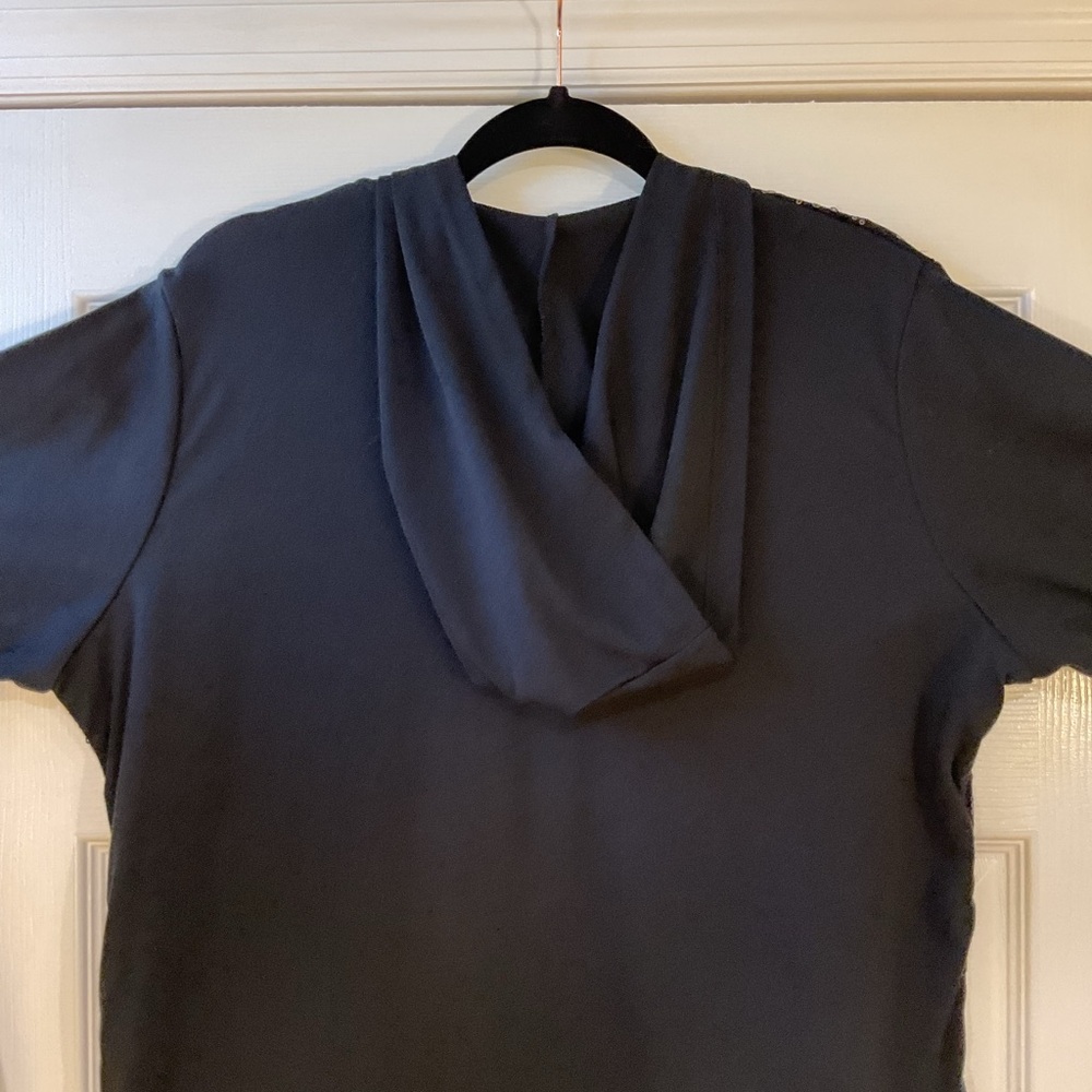 Quacker Factory Black Sequin Hoodie Size Large - Picture 6 of 9